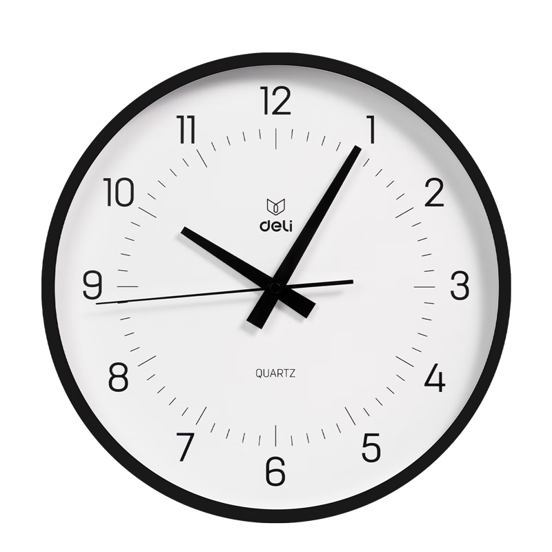 Deli Simple And Stylish Wall Clock, Bedroom Living Room Time Reminder, No Drilling Required Good Value for Money, Black, LE401 Back-To Seaso