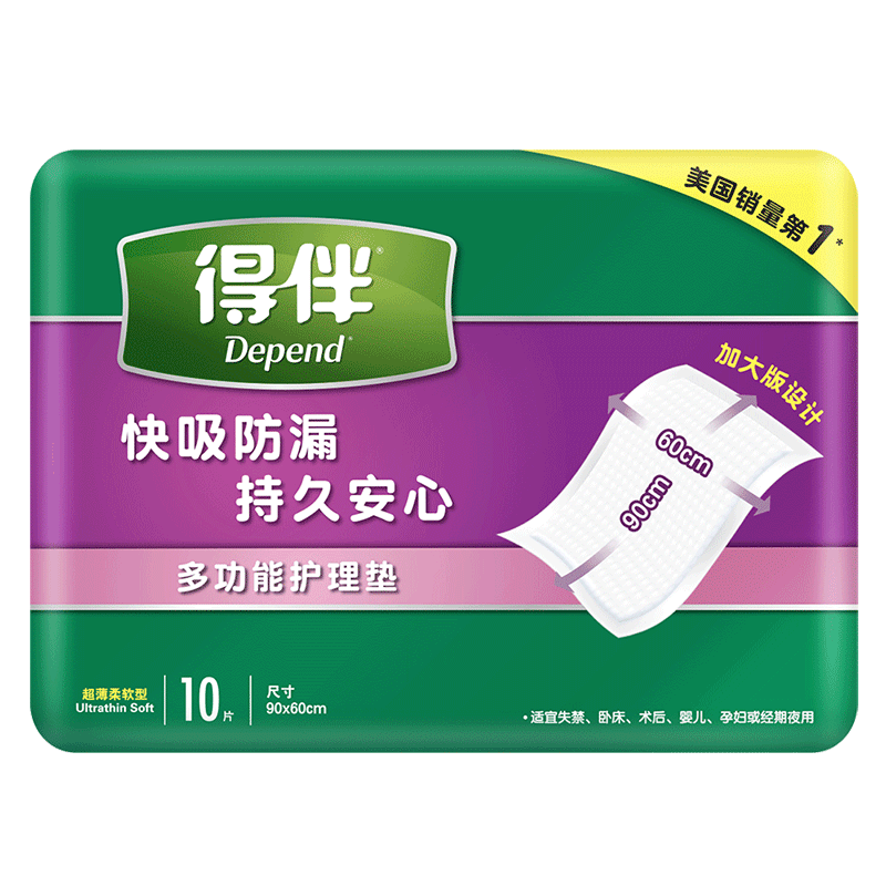 Depend Incontinence Care Pads, 10 Pieces, 60cm*90cm, Disposable Underwear for Adults And Elderly, Urine Barrier Pads for Postpartum Wome