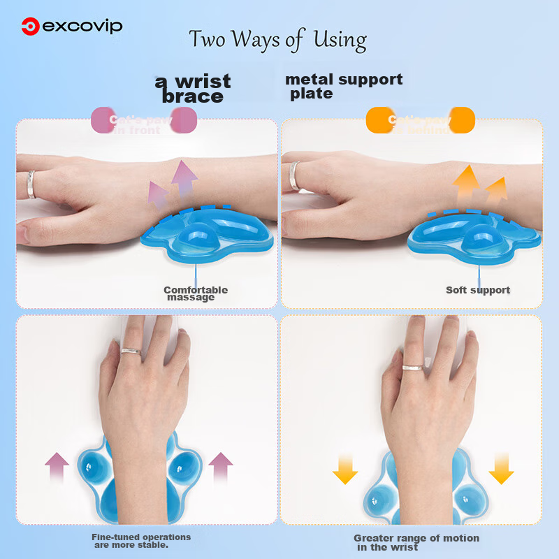 EXCO Cat Paw Wrist Rest Mouse Pad, Silicone Wrist Cushion, Crystal Jelly Small Wrist Support, Cute Cartoon Palm Rest, Soft Office Mouse Hand Rest for Men And Women, Sky Blue 81650 4