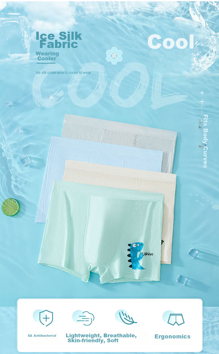 LangSha Children's Underwear, Boys' 5A Antibacterial Summer Ice Silk Mesh Shorts, Youth Underwear, Four-Pack, Size 140 2