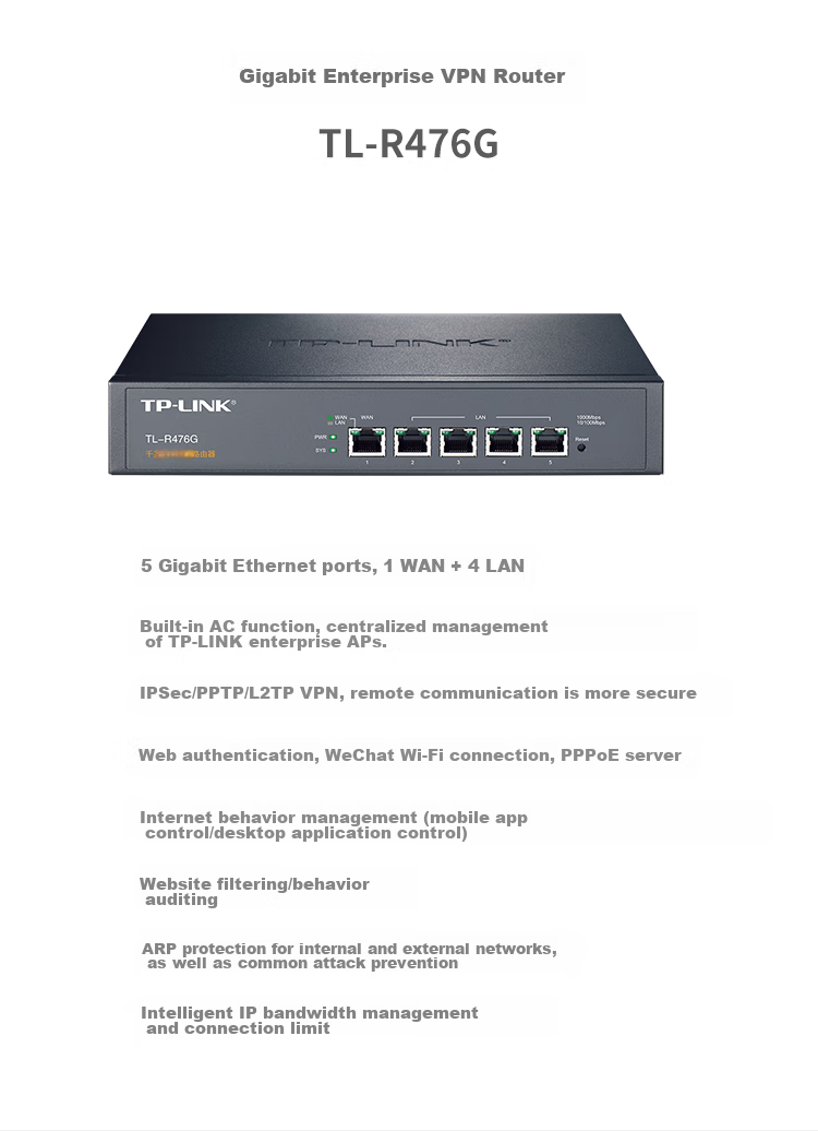 TP-LINK Enterprise-Grade Gigabit Wired Router, Firewall/VPN/AP Management, TL-R476G 1