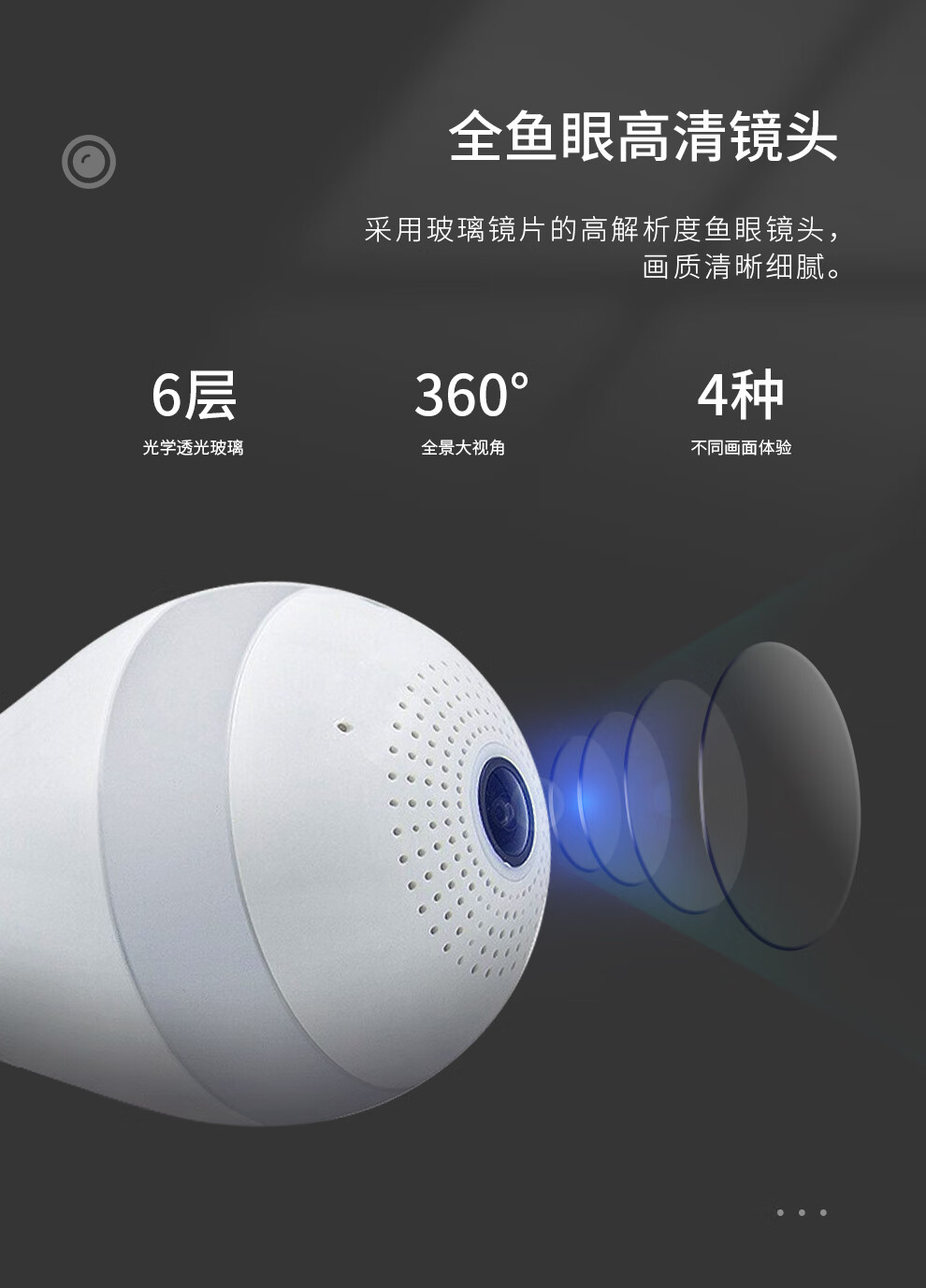 雷锎lk-bulb4 灯泡监控摄像头360度全景大范围白光灯泡 400万高清像素