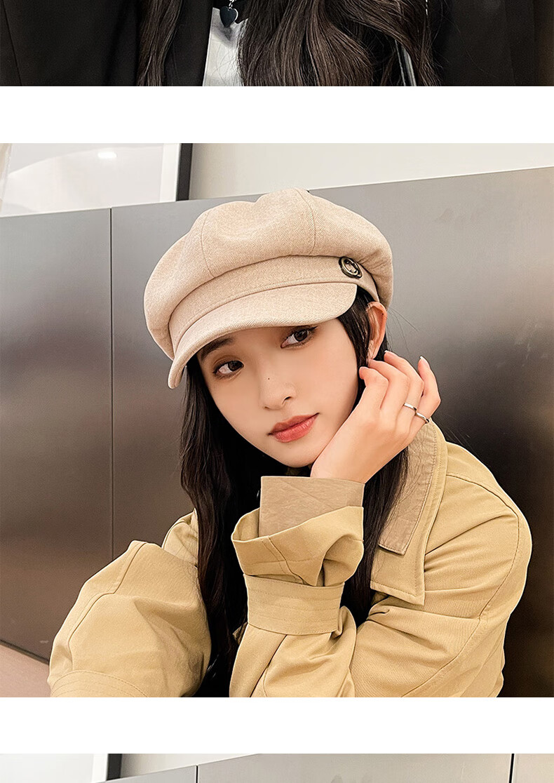XUEXIMAN Women's Beret Korean Style British Vintage Versatile Face-Slimming Octagonal Painter Duckbill Cap 10