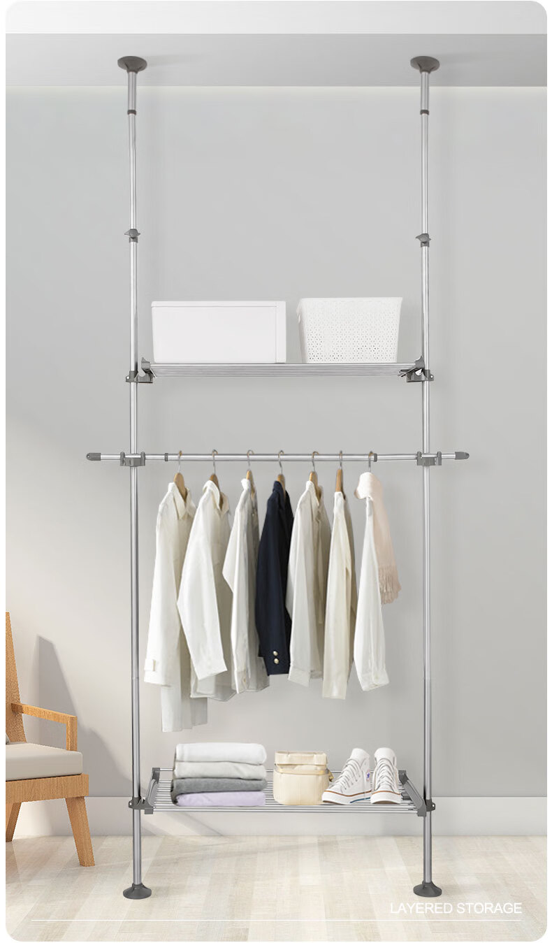 Baoyouni Retractable Clothes Drying Rack, Floor-Standing Clothes Hanger, Balcony Rod for Hanging Clothes, Vertical Stand-Up Clothes Drying Pole 9