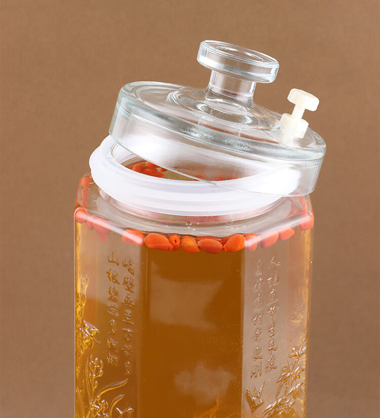 Jidukongjian Liquor Infusion Bottle, Glass Jar Wine Container, Sealed Vessel for Brewing Ginseng Wine, Specialized Bottle with Tap, 10 Jin Capacity 2