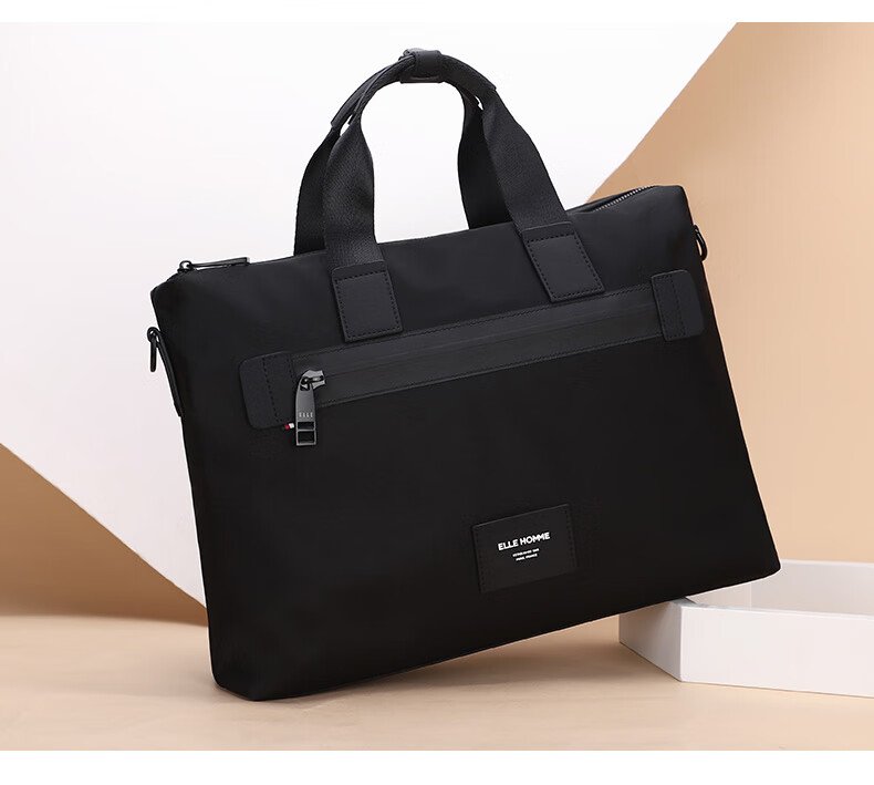 ELLE HOMME Business Men's Briefcase, Nylon Canvas Shoulder Crossbody Bag, Handheld Laptop Bag for Men, 06810 Black 8