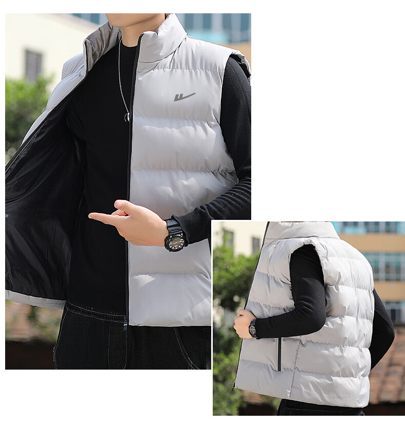 Warrior Men's Thickened Warm Solid Color Stand Collar Vest Fashion Waistcoat Autumn Winter Korean Casual Jacket 7