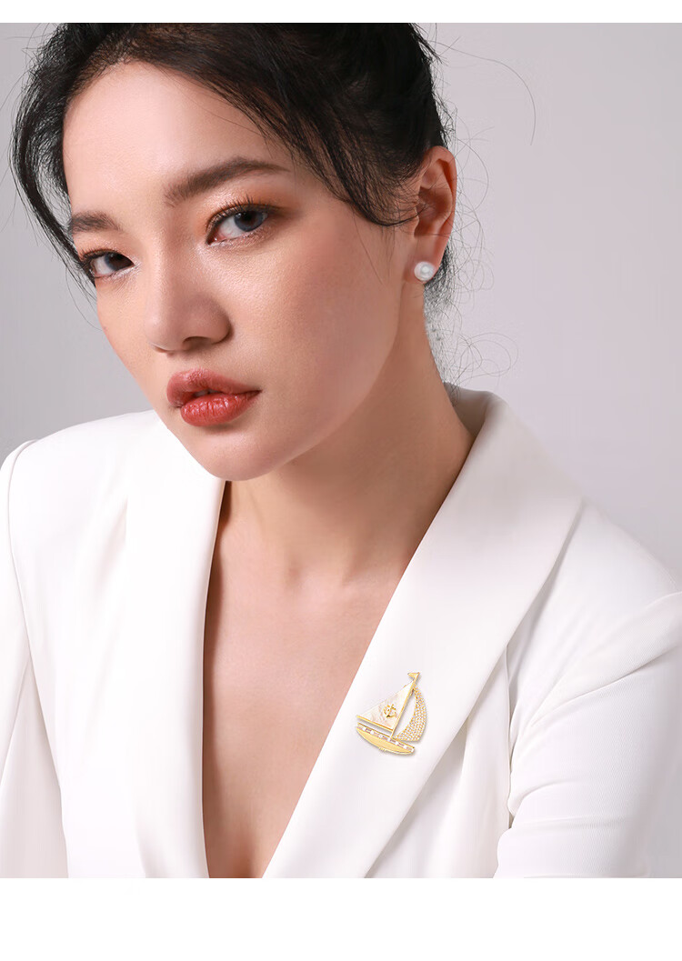 Qlady Sailboat Brooch, High-End Women's Brand Corsage, Light Luxury Sweater Suit Accessory, Anti-Exposure Pin, Mid-Autumn Festival Gift 5