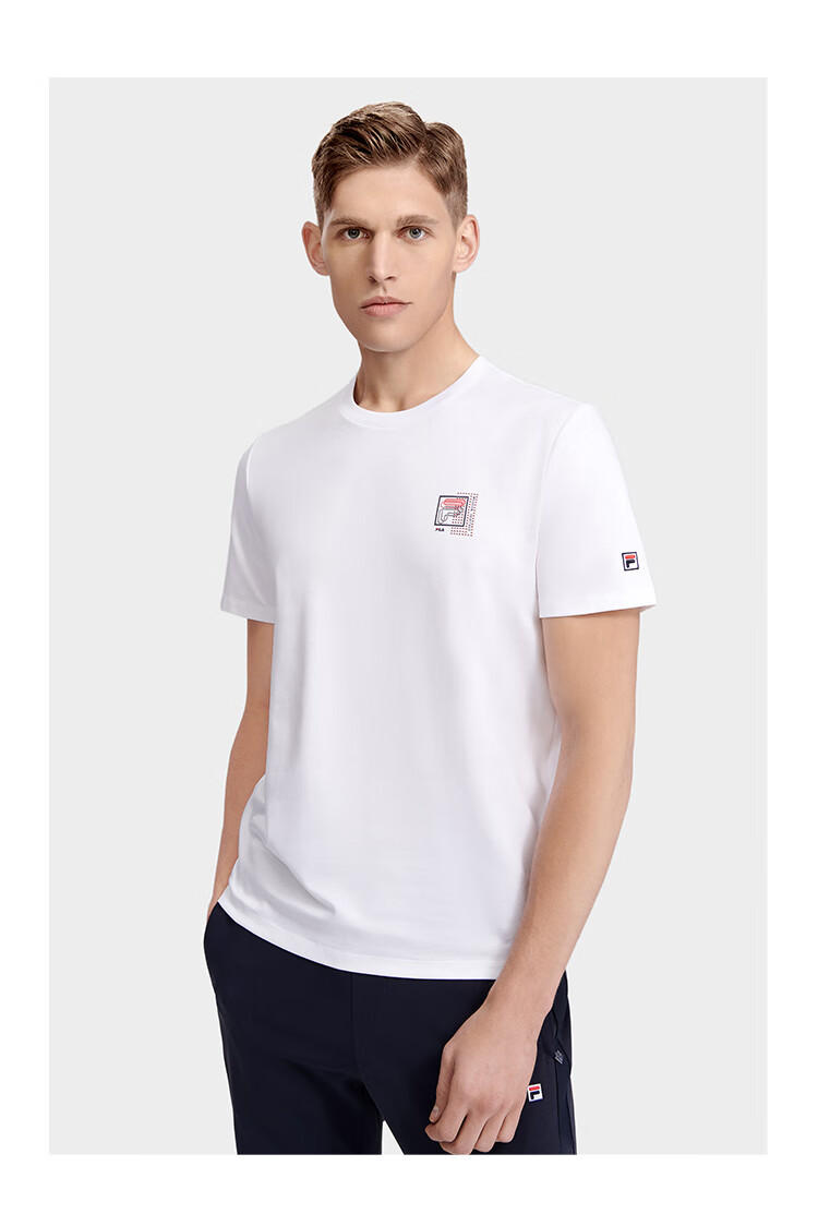 FILA Official Men's Short Sleeve T-Shirt Summer Simple Crew Neck Business Casual Commuter Tee 5