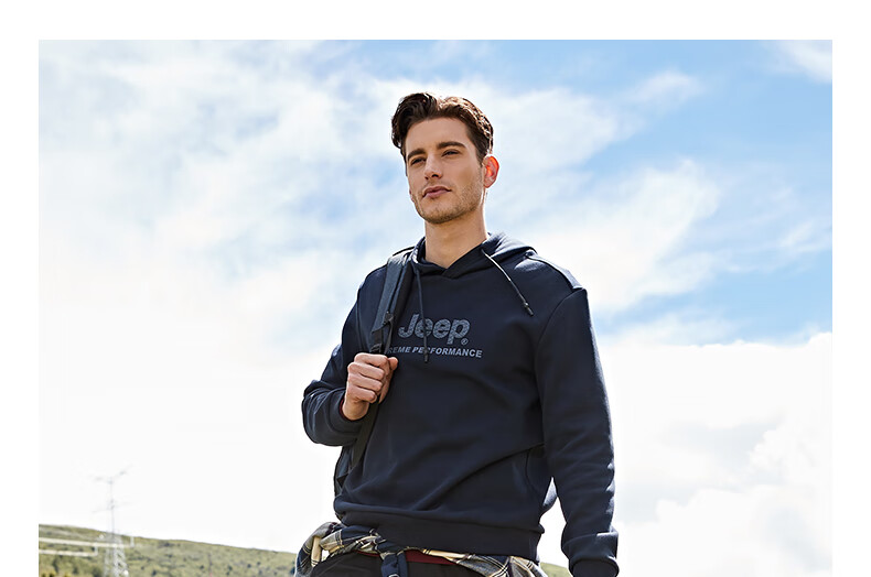 Jeep Men's Outdoor Fleece-Lined Hooded Sweatshirt Thickened Long Sleeve Pullover Sports Casual Top 2