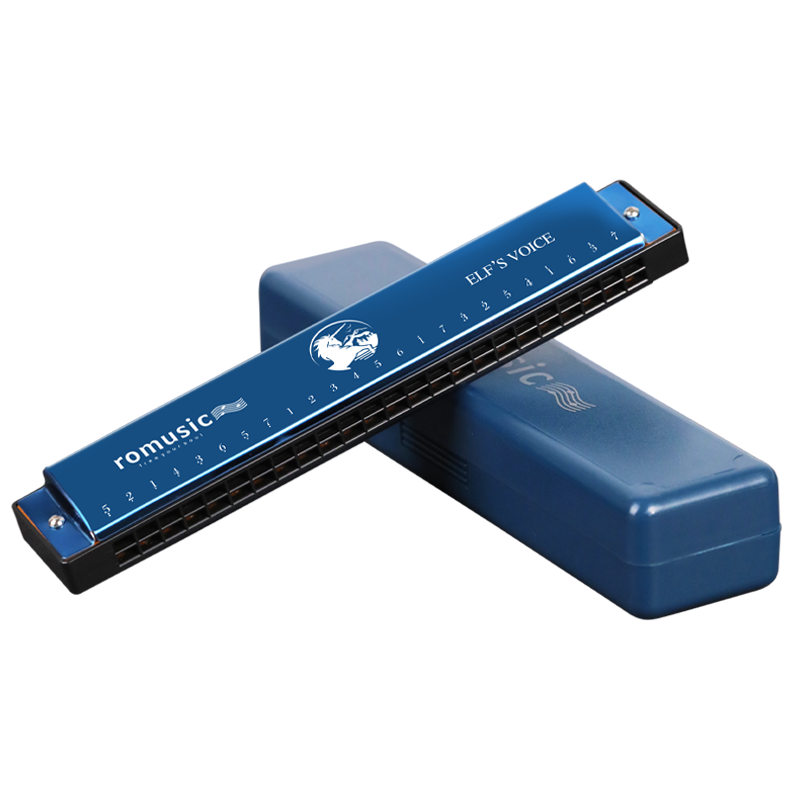 Romusic Harmonica, 24-Hole Polyphonic C Key Beginner Harmonica (Blue), Recommended for Student Teaching