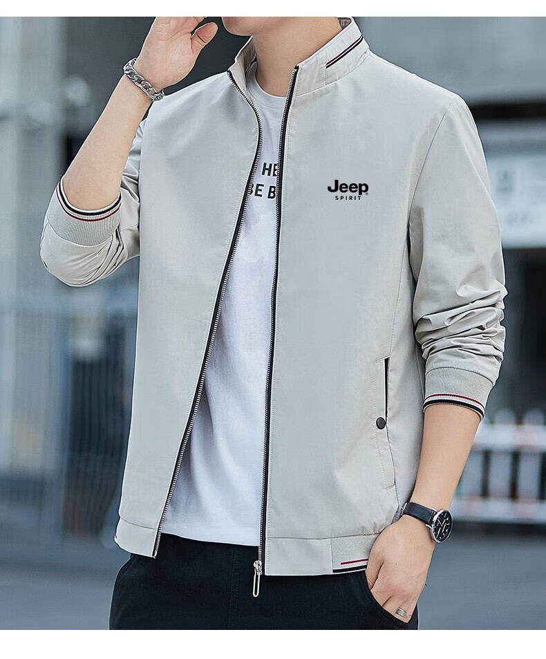 JEEP SPIRIT Men's Jacket, Spring And Autumn Outerwear, Solid Color Stand-Up Collar, Business Versatile Loose Casual Wear, Black, L 18