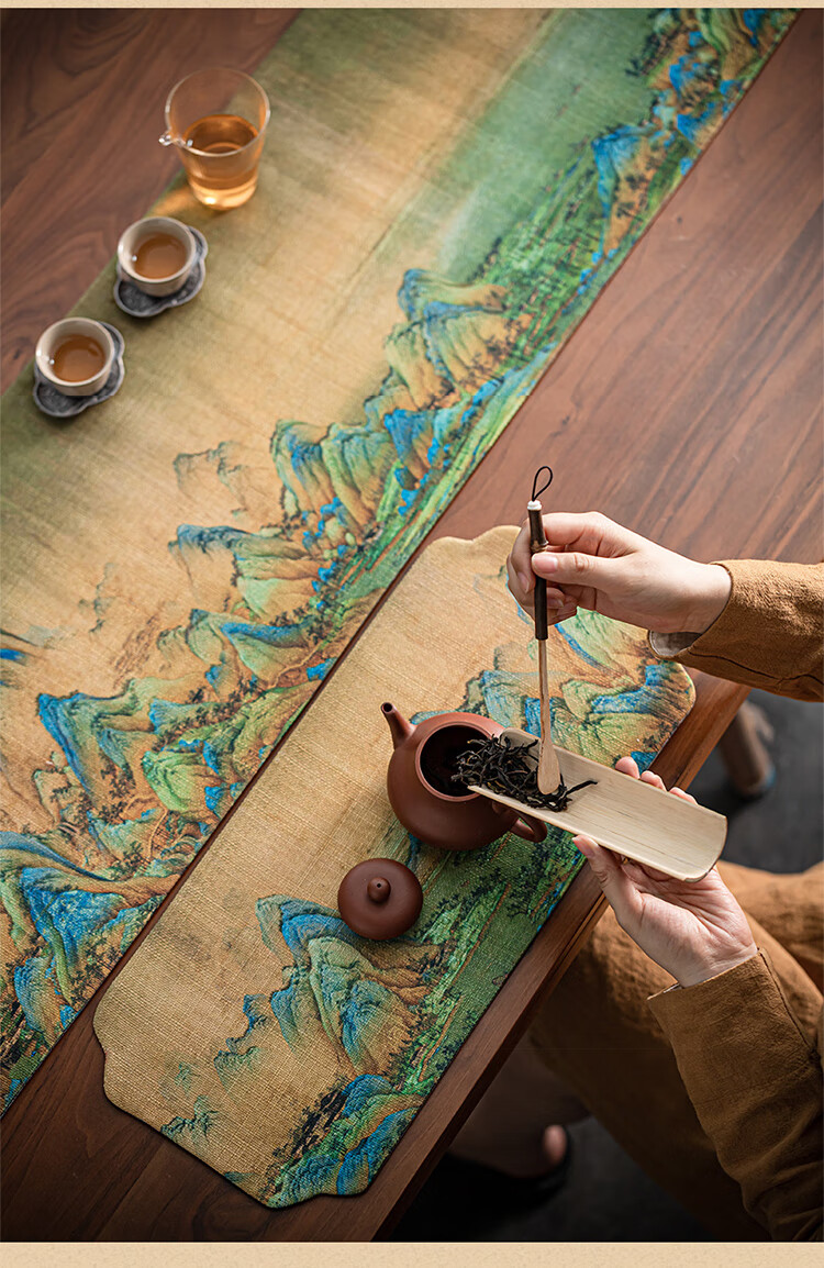AVIVI Table Runner, Chinese Style Waterproof Tea Mat, Coffee Table Cover, Long Tablecloth, Tea Table Pad, 30*180 Qianli Jiangsha 4