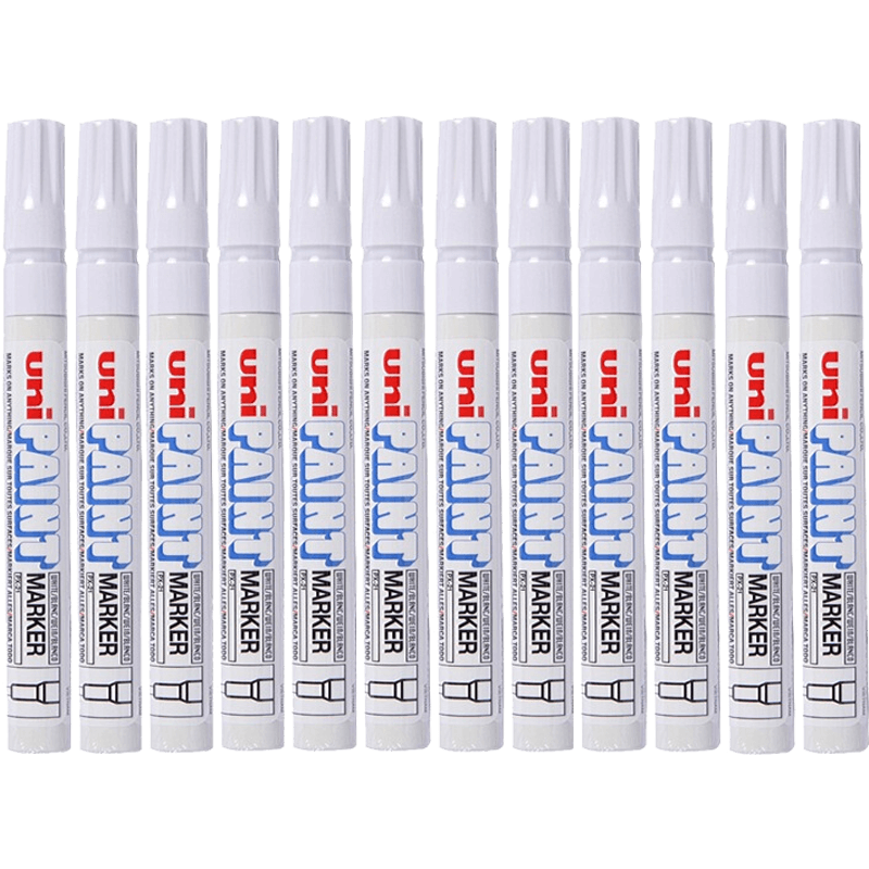 Uni Mitsubishi PX-20 Medium-Sized Paint Pen (White) 2.2-2.8mm (12-Pack) (Suitable for Car Touch-Up Painting)