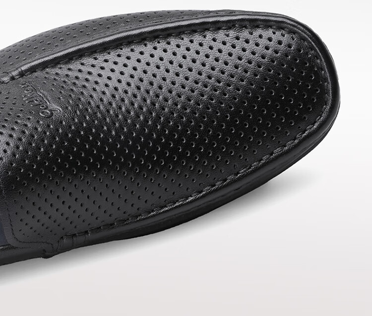 Goldlion Men's Shoes, Breathable Perforated Business Casual Shoes, Hollow Driving Shoes, 567820080ALD, Black, Size 37 15