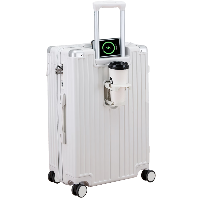 Huahuagongzi Luggage Suitcase, Carry-On Luggage for Women, Trolley Case for Men, Travel Suitcase, Large Capacity Student Password Leather Case, 24-Inch White