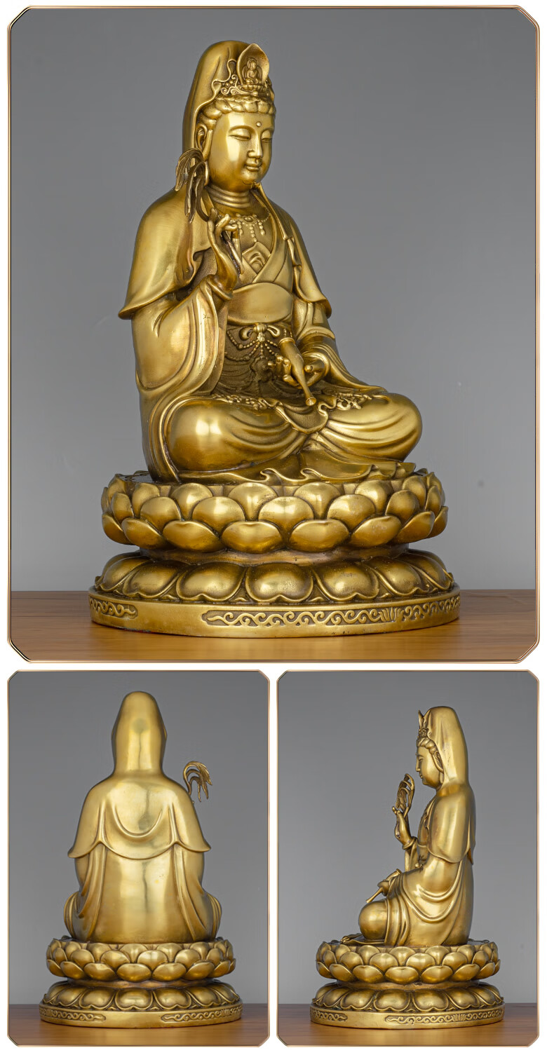 纯铜毗卢观音菩萨佛像家用坐莲观音菩萨像佛堂观世音家居供奉保平安