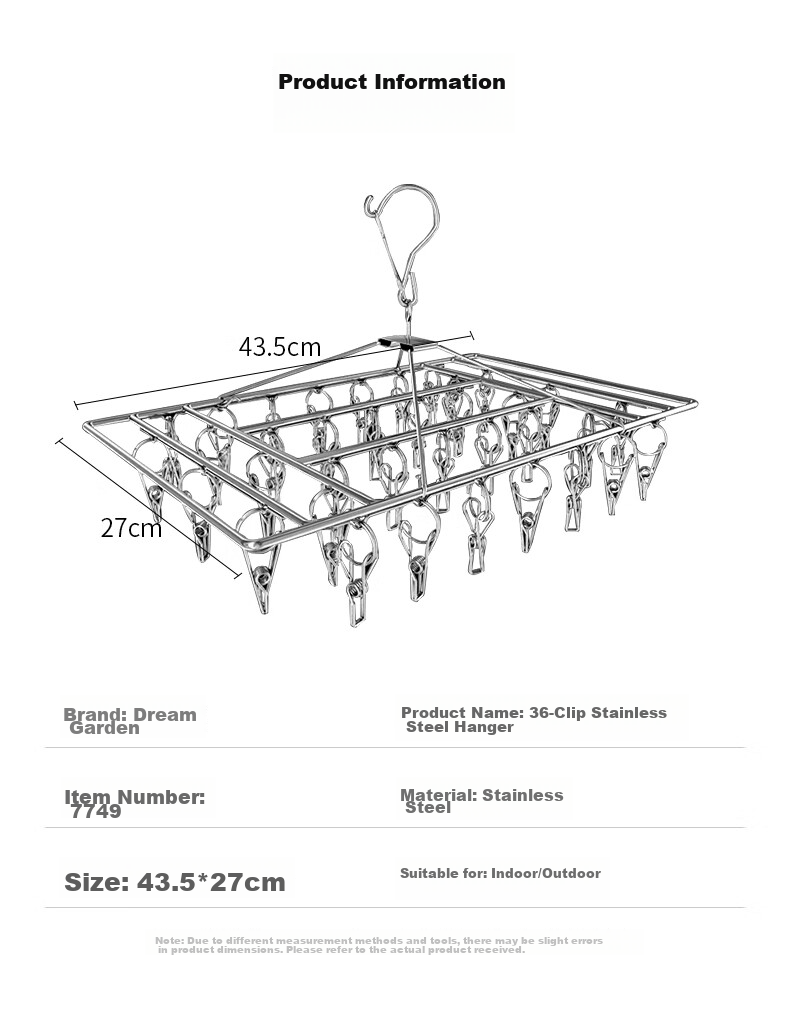 MENGTING Stainless Steel Clothes Drying Rack, 36 Clips for Socks, Windproof Rotatable Thickened Frame 3
