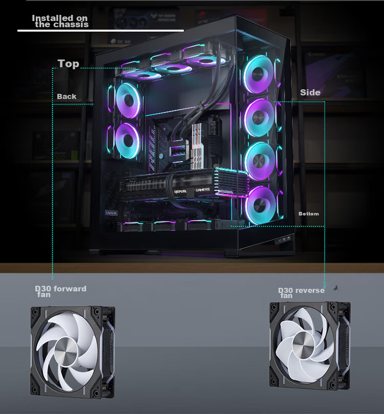 PHANTEKS D30 Building Block Version Zhengye 12cm Case Water Cooling Radiator ARGB Temperature Control Fan (30mm Thick/7 Blades High Air Pressure/Wireless Cable Connection/3-Piece Set/Black) 19