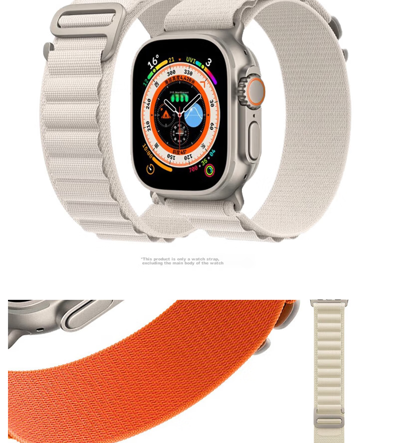 ESCASE Nylon High Mountain Loop Band for Apple Watch, Compatible with Ultra 3/SE 3/S 11/10/9/8/7, Wristband for 49/45/44/42MM, Gree 4