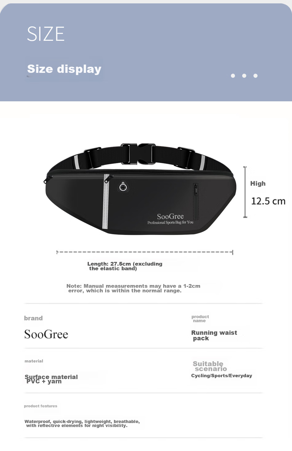 SooGree Sports Waist Pack, Running Phone Carrier, Unisex for Men And Women, Cycling Marathon Waterproof Multifunctional Phone Storage 12