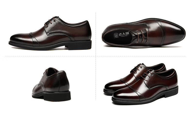 LAORENTOU Pointed Toe Leather Shoes for Men, Casual Soft-Soled Formal Business British Style Work Shoes, 200240 Black Hollow-Out, Size 40 23