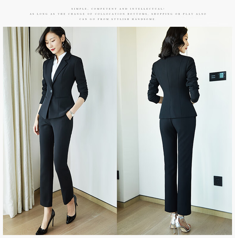 Quehou Spring And Autumn 2022 Fashion Casual Blazer Women's Professional Work Uniform Interview Formal Suit Jacket, Black, Size S 21
