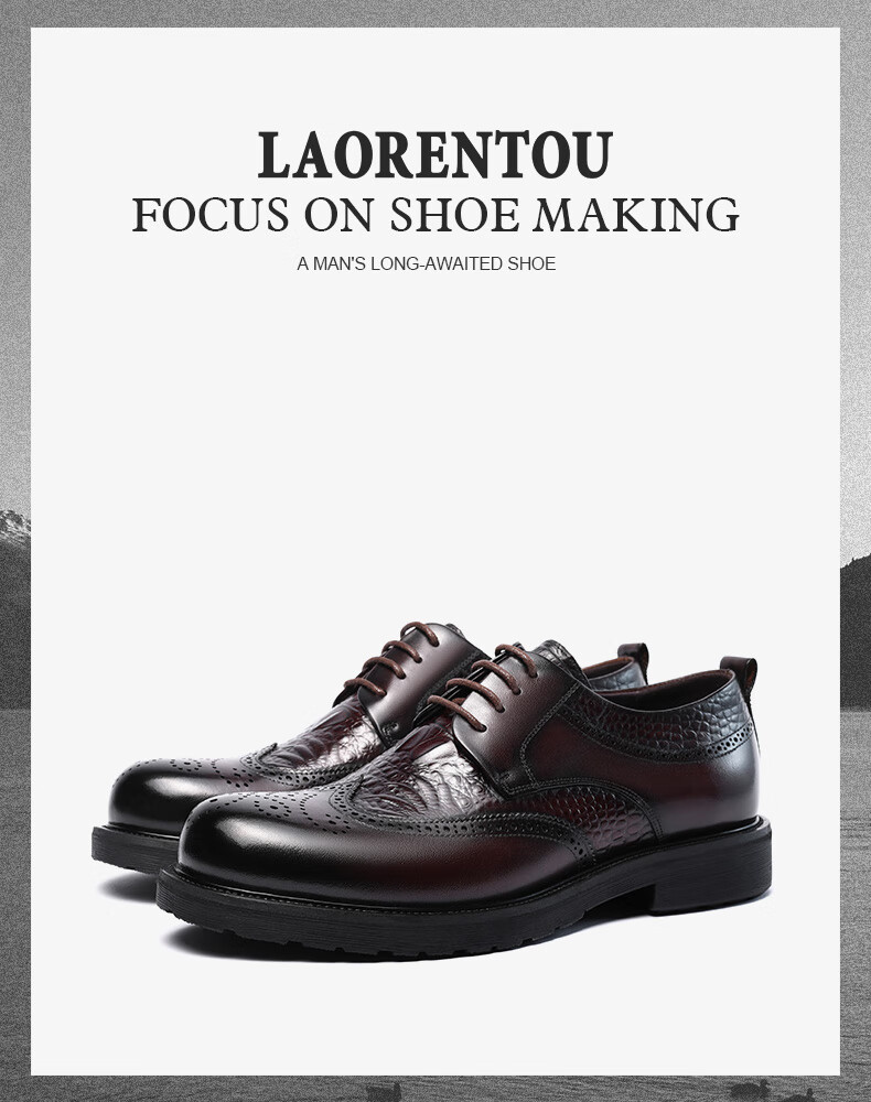 LAORENTOU Men's Leather Shoes, Business Formal Shoes, Brogue Carved Wedding Shoes, Top-Grain Leather High-End Executive Shoes, 200253 Black, Size 41 1