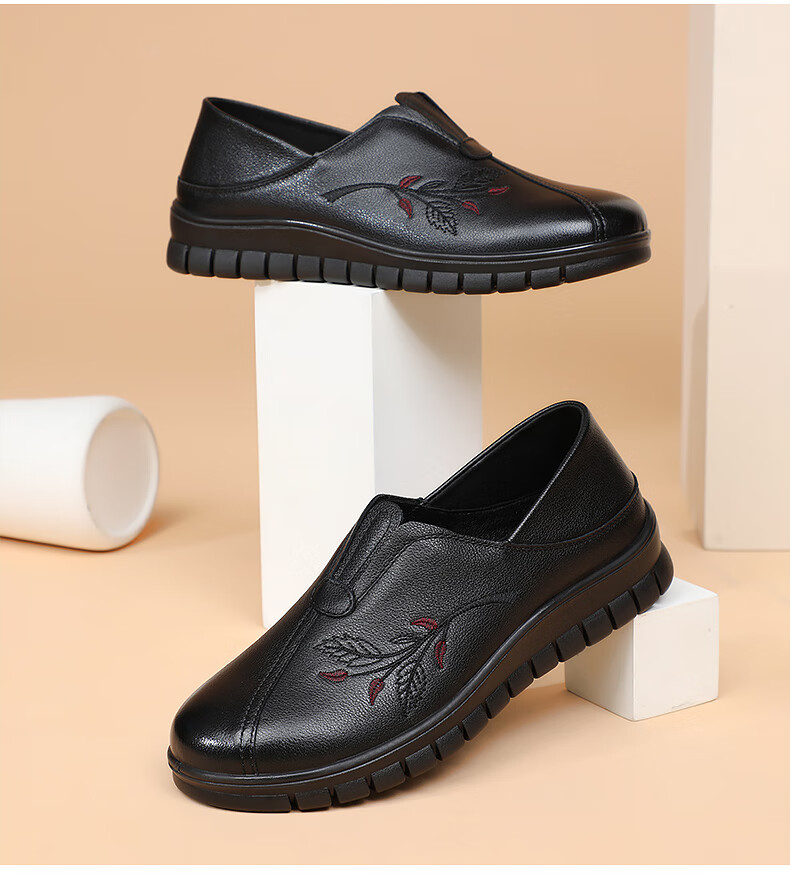 Red Dragonfly Mother's Day Middle-aged and Elderly Women's Soft Sole Flat Leather Shoes WTB429501 5