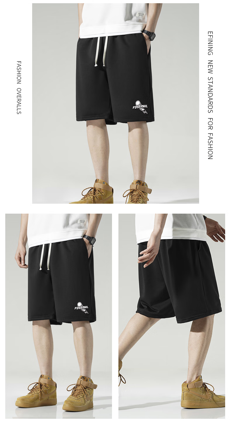 Foss Phil Men's Shorts, Summer Loose Casual Trendy Thin Beach Shorts, Sports Pants, Men's Trousers FPD01 Black 3XL 10