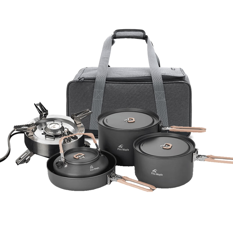 FIRE-MAPLE Feast of The Gods Special Edition 4-Piece Pot Set L Size Storage Bag with Burner, Self-Driving Camping Outdoor Camping Complete Equipment Set
