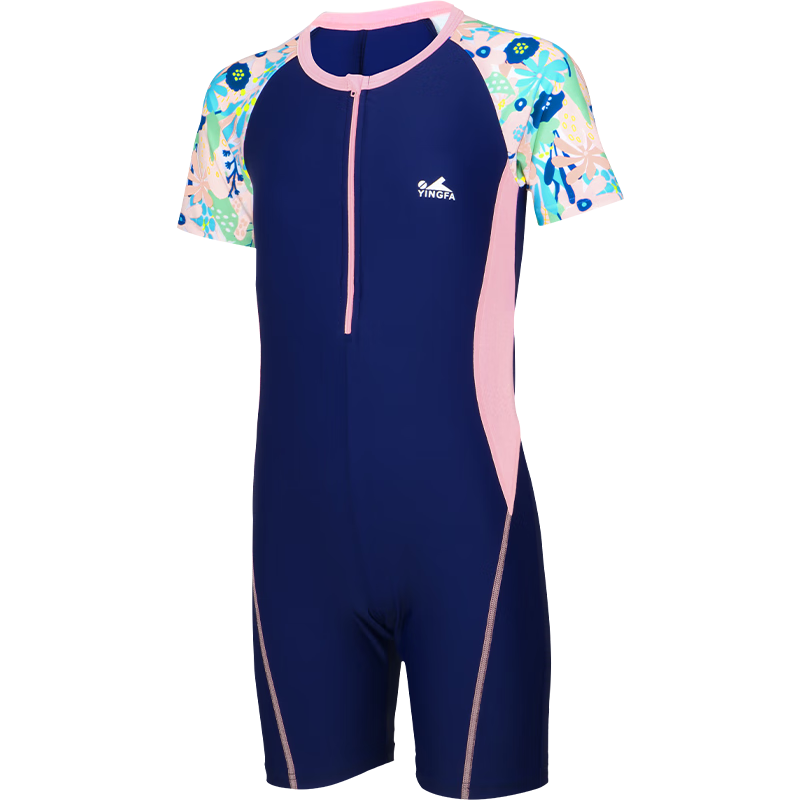YINGFA Children's Swimsuit, Girls' One-Piece Swimwear for Big, Medium And Small Kids, Comfortable Quick-Dry Short Sleeve Swimsuit with Boyshorts, Suitable for Students, Hot Springs, Surfing And Swimming