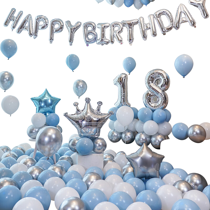 Duomeiyi Birthday Scene Decoration, Boy's Birthday Balloon Props, Atmosphere Setup, Children's Party Decorations, Silver Set
