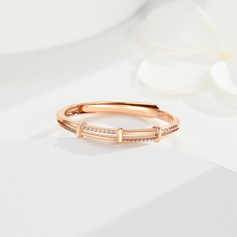 潮宏基 chj jewellery 爱意缠绵 18k金玫瑰金彩金戒指女款 srk