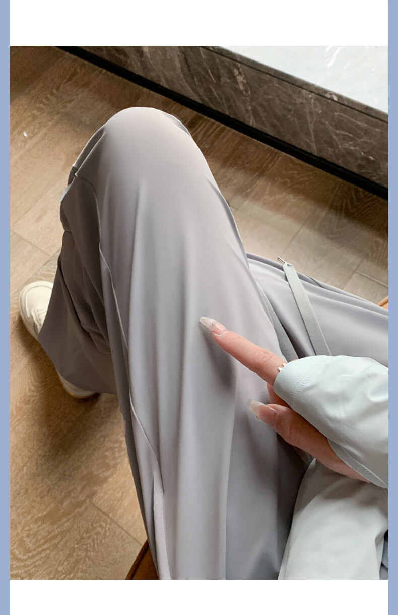 LangSha Ice Silk Wide-Leg Pants for Women, Summer Lightweight High-Waist Draping Loose Casual Straight-Leg Slimming Side-Slit Sports Sun Protection Women's Trousers 20