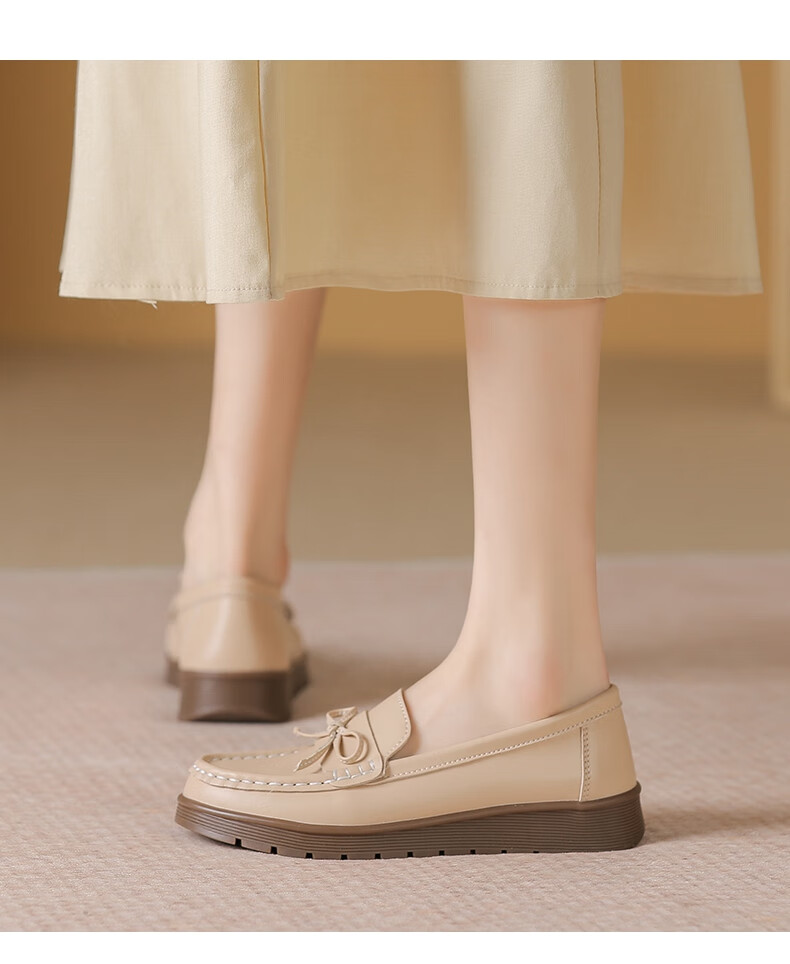 ZHR Women's Loafers, Spring And Autumn Genuine Leather, Two-Way Wear, Flat Single Shoes, Comfortable Commuter Women's Shoes, BT36, Beige, Size 40 10