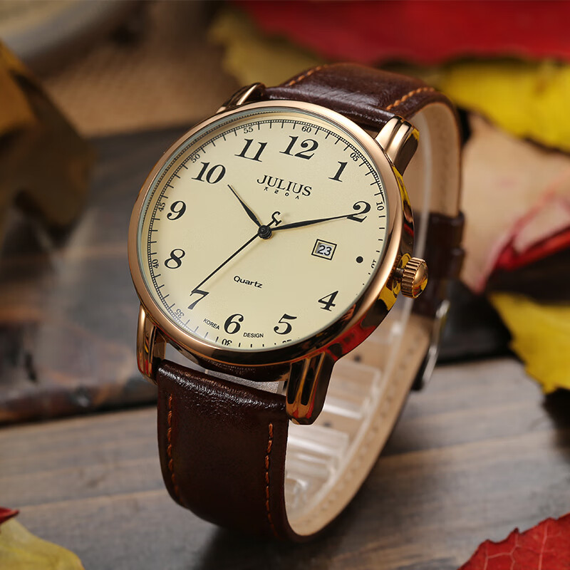 Julius Men's Watch Simple Leather Strap Fashion Trendy Waterproof Quartz Watch Valentine's Day Gift for Boyfriend
