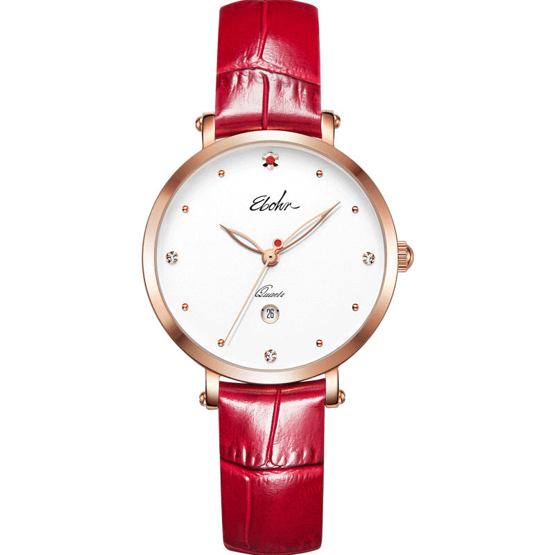 EBOHR Women's Watch, Kana Simple And Fashionable Red Strap Birthday Valentine's Day Gift Qiji Red Quartz Watch 51350147