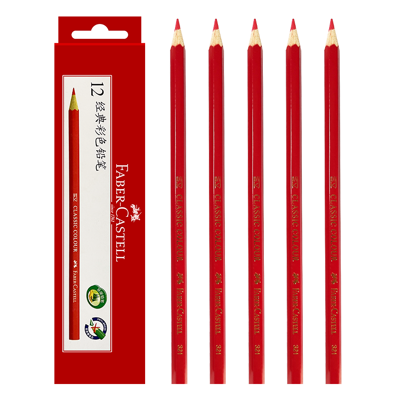 Faber-Castell Colored Pencils, 12-Pack, Single Color, Oil-Based Colored Pencils, Drawing Tools, Essential for Art Class, Bright Red 321, Art Festival Gift