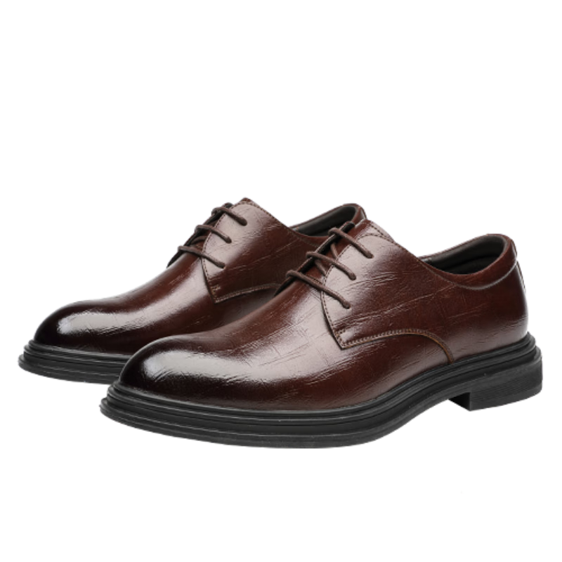 CARTELO Business Men's Leather Shoes, Vintage Distressed Plaid Formal Low-Top Soft Cowhide Men's Shoes 9434, Brown, Size 38