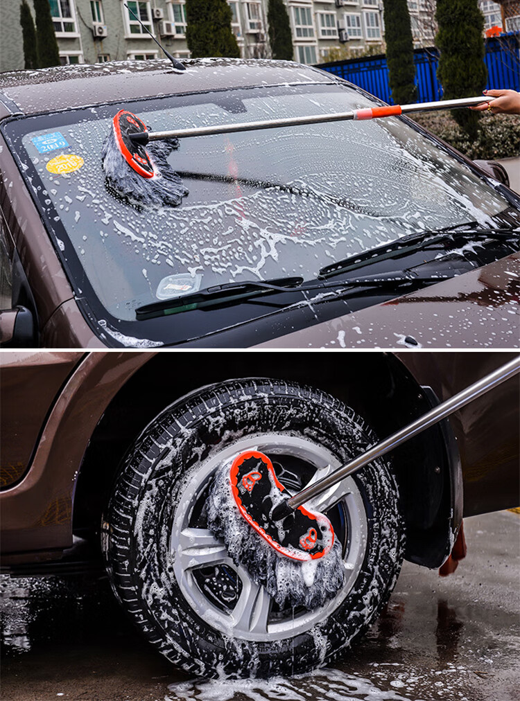 Bingyou Professional Dust Removal Cart Mop, Car Wash Brush, Long-Handled Telescopic Brush, Car Mop with Soft Bristles, Car-Friendly Brush 5