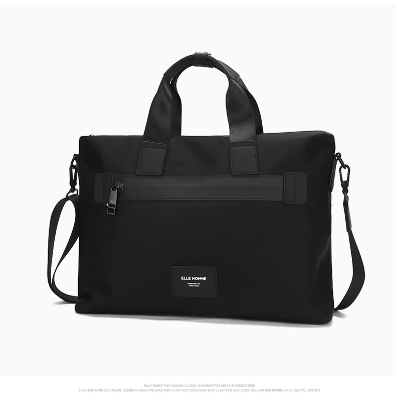 ELLE HOMME Business Men's Briefcase, Nylon Canvas Shoulder Crossbody Bag, Handheld Laptop Bag for Men, 06810 Black 16