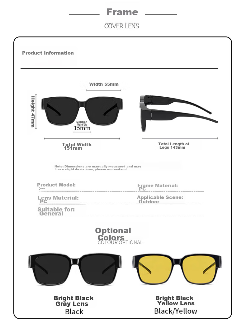 LOVECRAFT Myopia-Specific Sunglasses Clip-Ons for Driving, Polarized Clip-Ons for Black Frames - Night Vision Lenses, Sunglasses with UV Protectio 2
