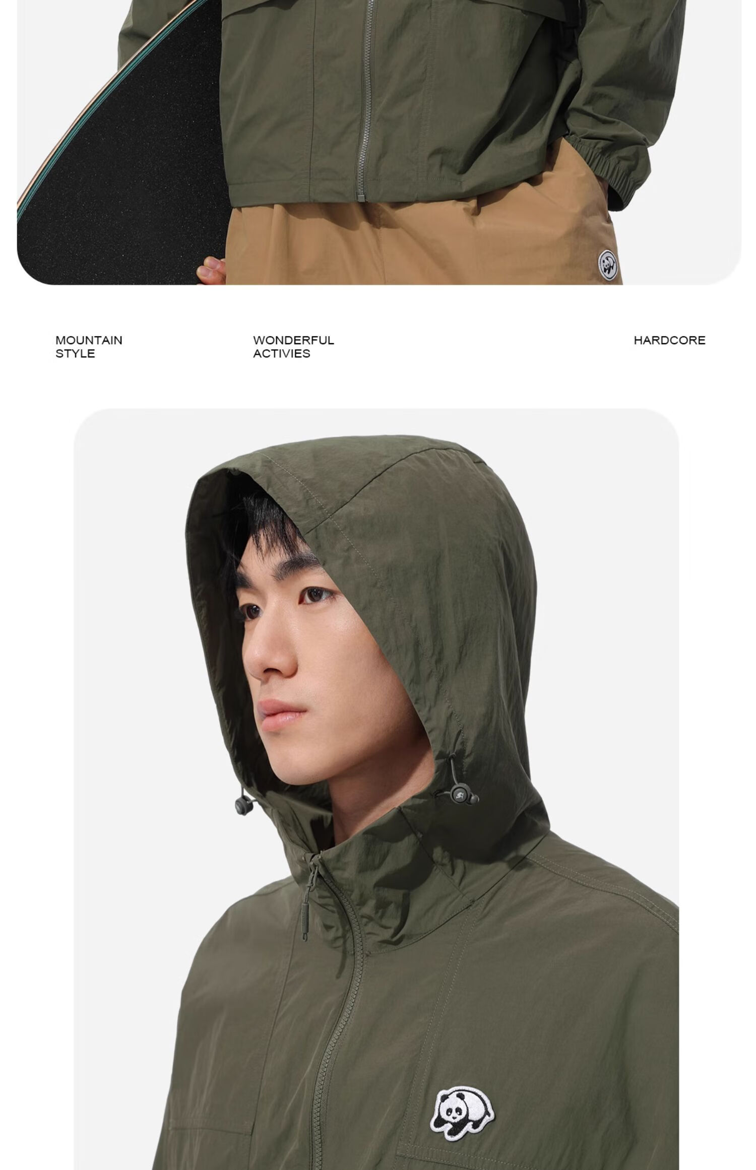 CAMEL Unisex Hooded Spring And Summer Outdoor Warm Waterproof Jacket, Couple's Coat [Panda Collaboration] 8154 L 14