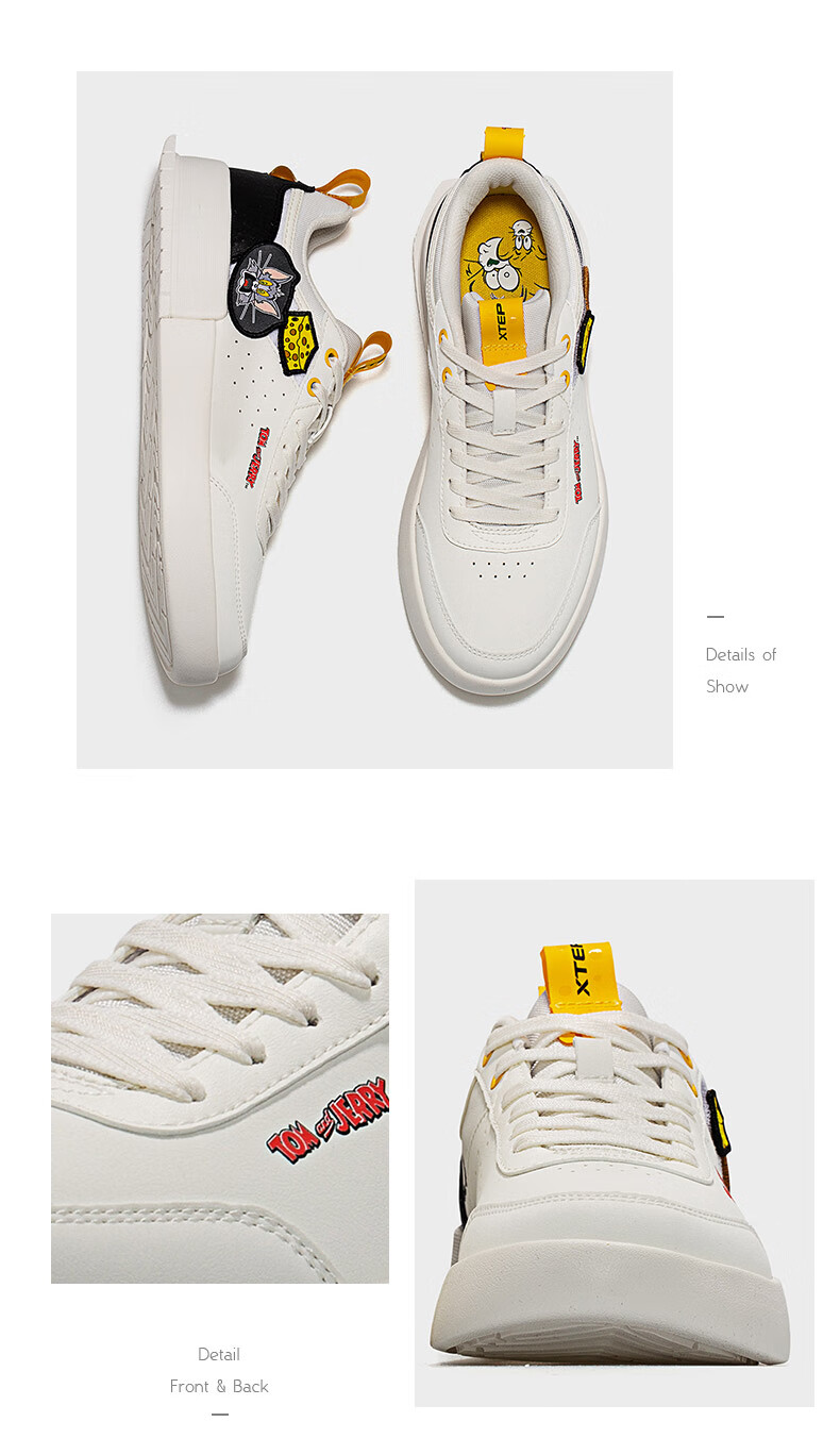 特步板鞋女春季休闲鞋潮流低帮厚底运动鞋【猫和老鼠联名】