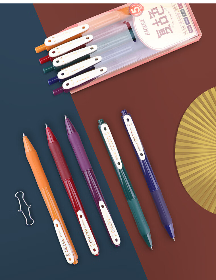 BAOKE 2PC-1969 Multifunction 4-in-1 Gel Pen 0.5mm Black Red Blue Green Teacher Student Marker Retractable Signature Pen 2pcs/Box 8