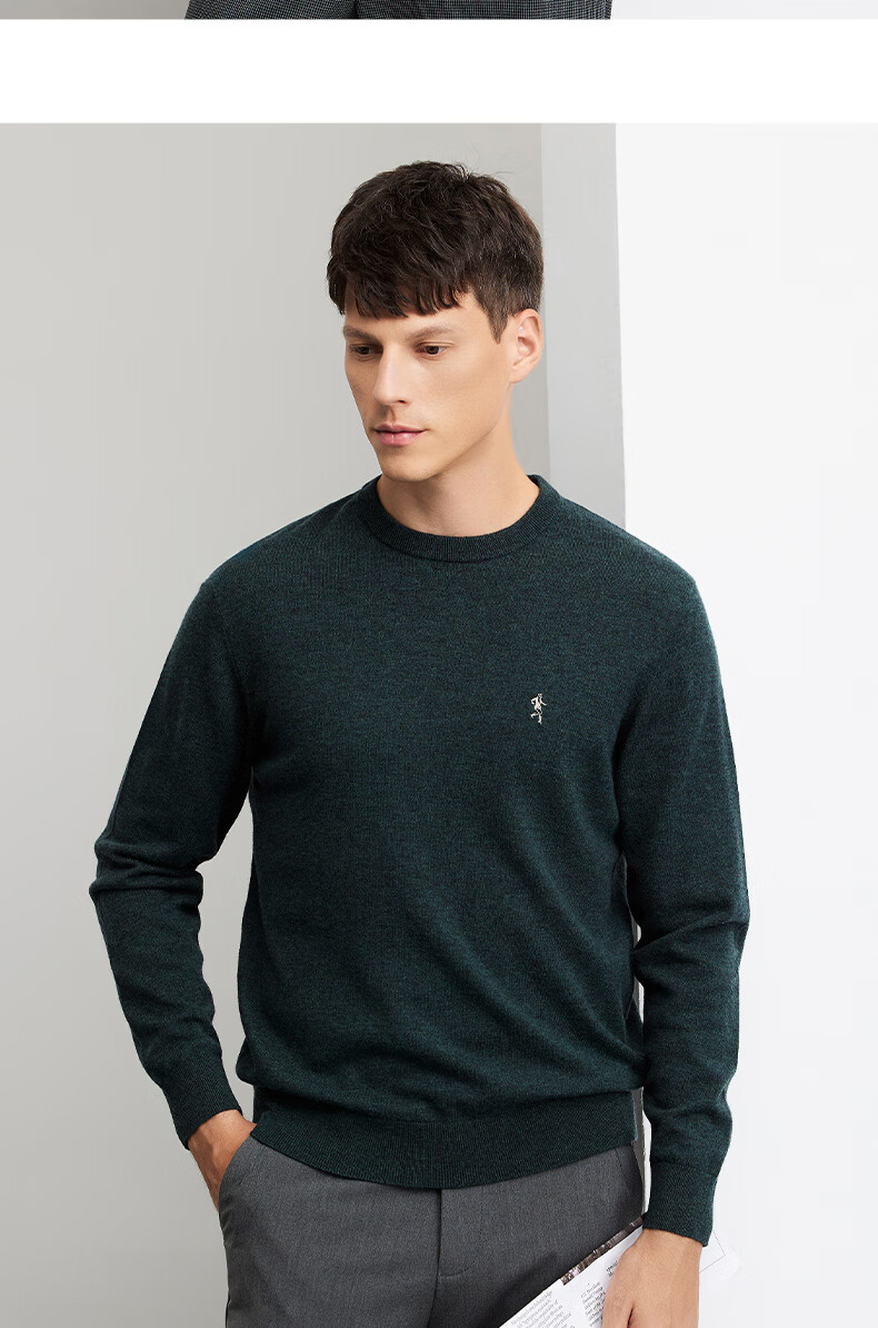 DANCING WOLVES [100% Merino Wool] Men's Fashionable Versatile Warm Casual Sweater, 001 Black, Size 165 9