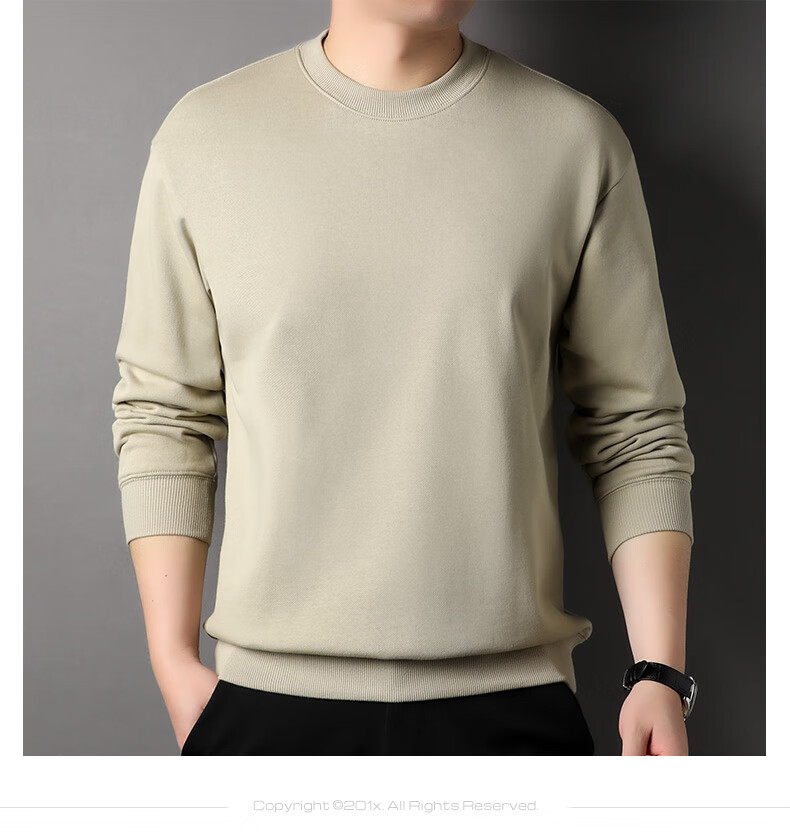 Hengyuanxiang Men's Sweatshirt, 100% Pure Cotton, Round Neck, for Young And Middle-Aged Men, T-Shirt 15237320, Dark Night Gray, 170/92A 8