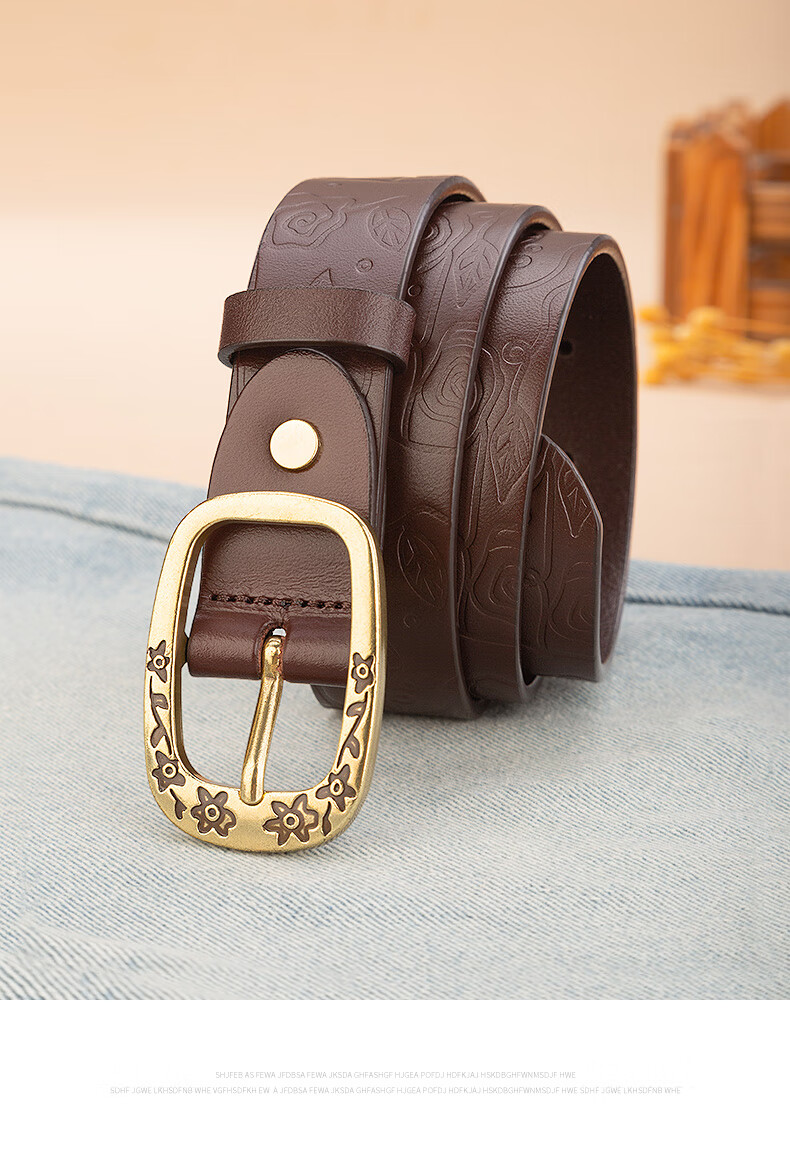 Cattlesboss Women's Leather Belt, Vintage Carved Buckle, Versatile Waistband, 5333 Dark Brown, 105cm 13