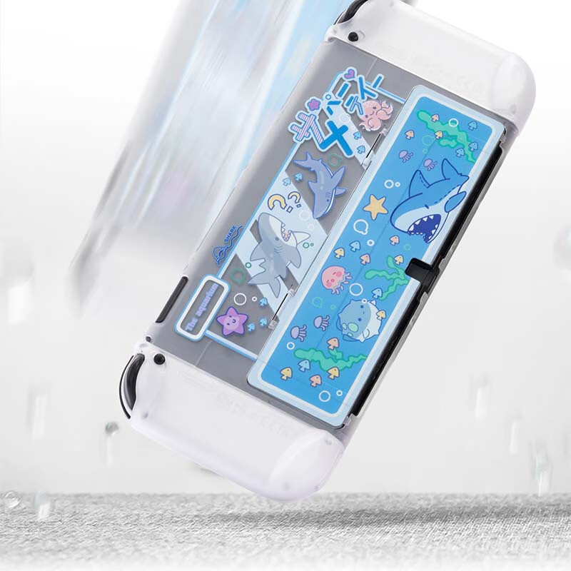 Jixiang Swtich OLED Protective Case, Game Console Cover, Moon Landing Plan Detachable Transparent Shockproof Hard Shell, Handheld Case with Direct Plug-In Base, Switch Protective Case 12
